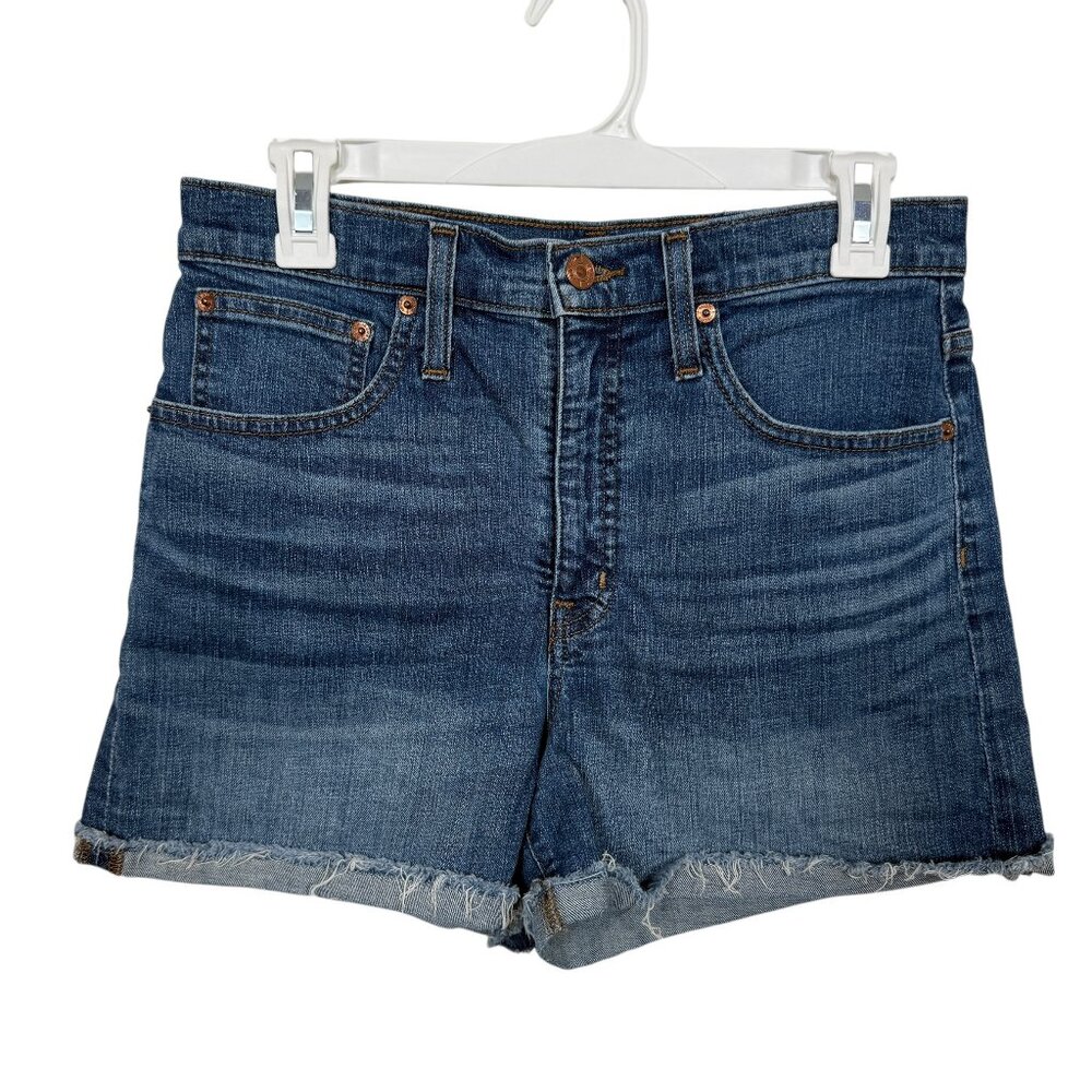 J. Crew Jeans High Rise Shorts Womens 27 Blue Summer Raw Hem Fold Stretch Denim